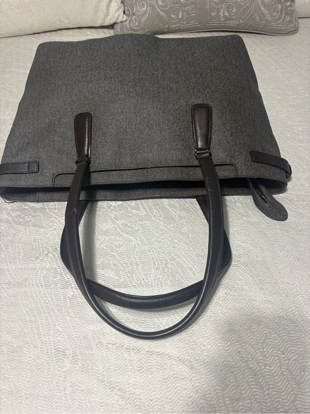 TUMI Sinclair Viera Classic Gray Tote Bag with Dark Brown Handles - Tote Bag